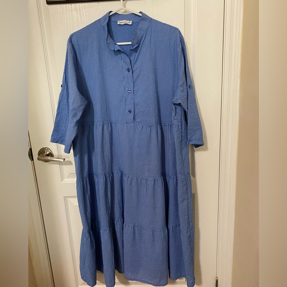 Blue Striped Button-Up Dress